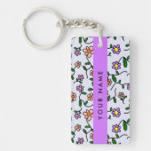 Farbenfrohe Blume, blauer Hintergrund, Lila Schlüsselanhänger (Vorderseite)
