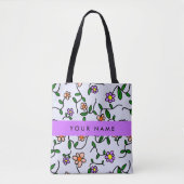 Farbenfrohe Blume, blauer Hintergrund, Lila Tasche (Vorderseite)