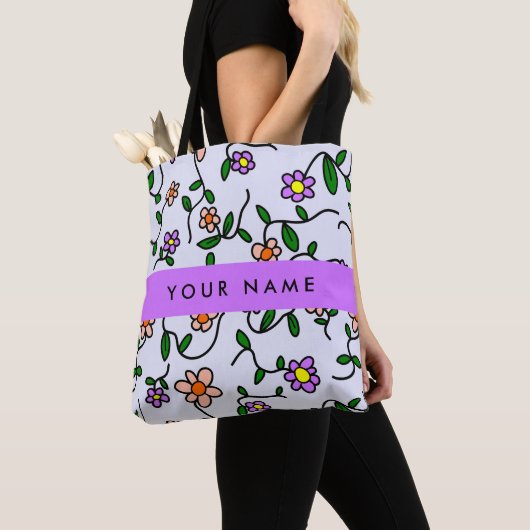Farbenfrohe Blume, blauer Hintergrund, Lila Tasche (Von Nahem)