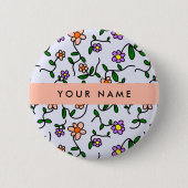 Farbenfrohe Blume, blauer Hintergrund, orange Button (Vorderseite)