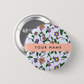 Farbenfrohe Blume, blauer Hintergrund, orange Button (Vorne & Hinten)