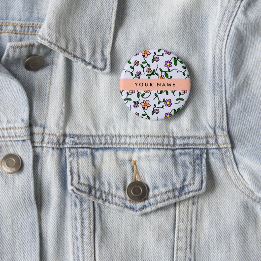 Farbenfrohe Blume, blauer Hintergrund, orange Button (Beispiel)