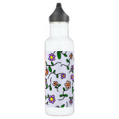 Farbenfrohe Blume, blauer Hintergrund, orange Edelstahlflasche (Rechts)