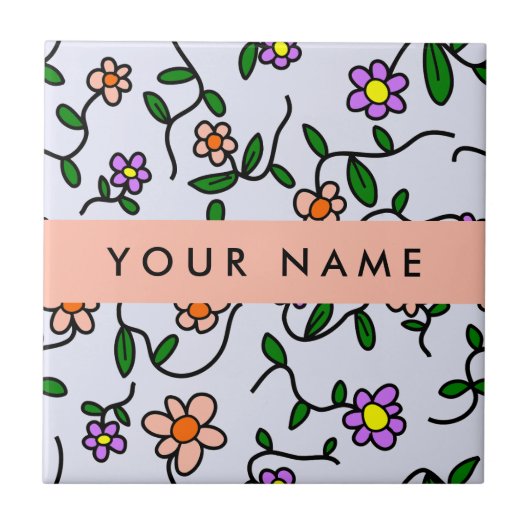 Farbenfrohe Blume, blauer Hintergrund, orange Fliese (Vorderseite)