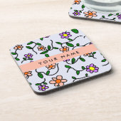 Farbenfrohe Blume, blauer Hintergrund, orange Getränkeuntersetzer (Linke Seite)