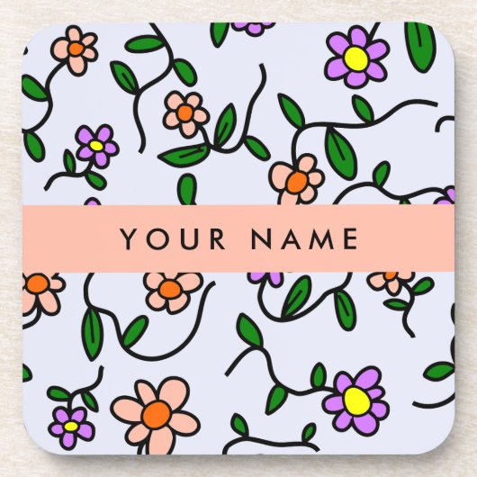 Farbenfrohe Blume, blauer Hintergrund, orange Getränkeuntersetzer (Vorderseite)