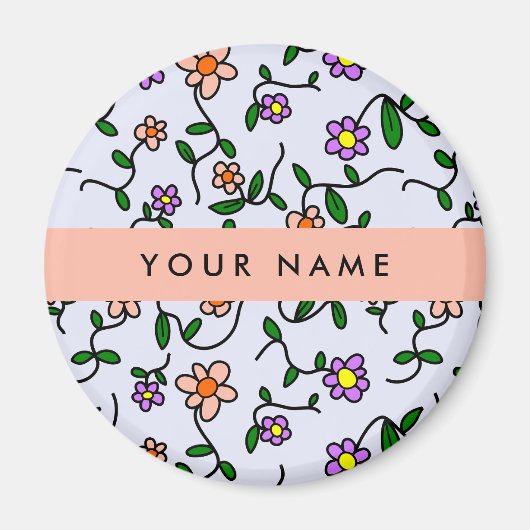 Farbenfrohe Blume, blauer Hintergrund, orange Magnet (Vorne)