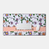 Farbenfrohe Blume, blauer Hintergrund, orange Schreibtischunterlage (Tastatur & Maus)