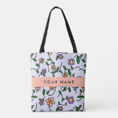 Farbenfrohe Blume, blauer Hintergrund, orange Tasche (Rückseite)