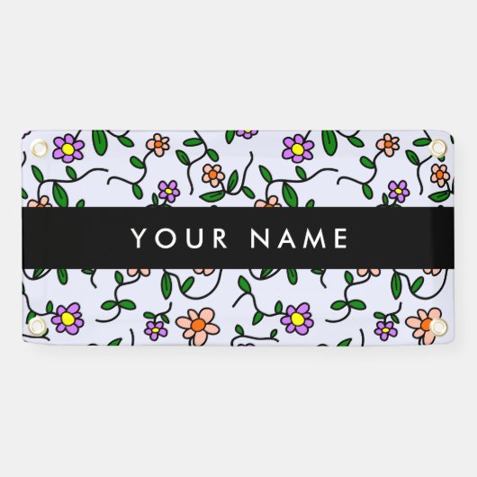 Farbenfrohe Blume, blauer Hintergrund, schwarz Banner (Horizontal)