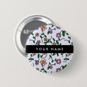 Farbenfrohe Blume, blauer Hintergrund, schwarz Button (Vorne & Hinten)