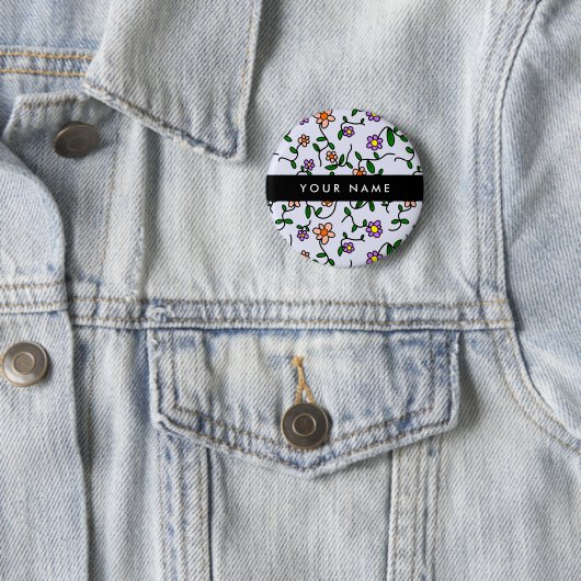 Farbenfrohe Blume, blauer Hintergrund, schwarz Button (Beispiel)