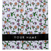 Farbenfrohe Blume, blauer Hintergrund, schwarz Duschvorhang (Vorderseite)