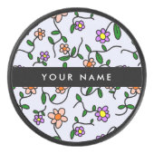 Farbenfrohe Blume, blauer Hintergrund, schwarz Eishockey Puck (Vorderseite)