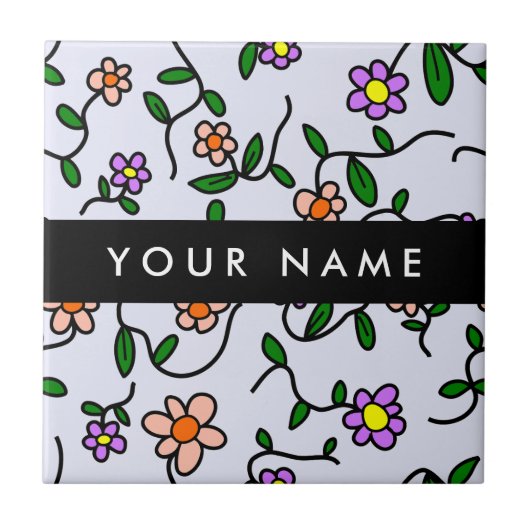 Farbenfrohe Blume, blauer Hintergrund, schwarz Fliese (Vorderseite)