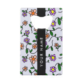 Farbenfrohe Blume, blauer Hintergrund, schwarz Geldbeutel Flaschenöffner (Rückseite)