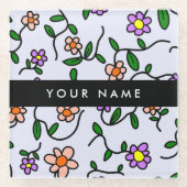 Farbenfrohe Blume, blauer Hintergrund, schwarz Glasuntersetzer (Vorderseite)
