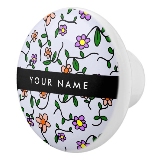 Farbenfrohe Blume, blauer Hintergrund, schwarz Keramikknauf (Rechts)