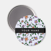 Farbenfrohe Blume, blauer Hintergrund, schwarz Magnet (Vorderseite/Rückseite)