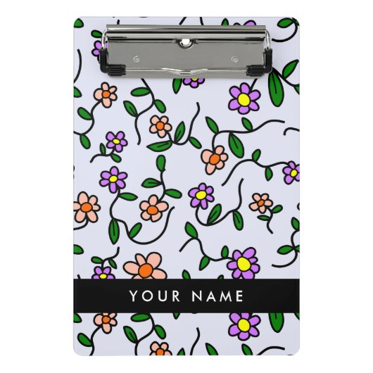 Farbenfrohe Blume, blauer Hintergrund, schwarz Mini Klemmbrett (Vorderseite)