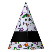 Farbenfrohe Blume, blauer Hintergrund, schwarz Partyhütchen (Rückseite)
