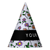 Farbenfrohe Blume, blauer Hintergrund, schwarz Partyhütchen (Links)