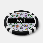 Farbenfrohe Blume, blauer Hintergrund, schwarz Pokerchips (Einzeln)