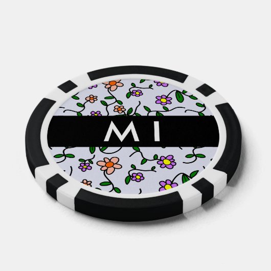 Farbenfrohe Blume, blauer Hintergrund, schwarz Pokerchips (Einzeln)