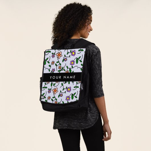 Farbenfrohe Blume, blauer Hintergrund, schwarz Rucksack (Ausgewaschen)