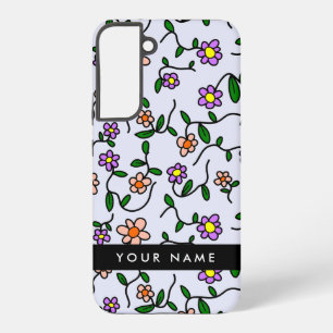 Farbenfrohe Blume, blauer Hintergrund, schwarz Samsung Galaxy Hülle