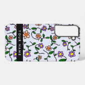 Farbenfrohe Blume, blauer Hintergrund, schwarz Samsung Galaxy Hülle (Rückseite (Horizontal))