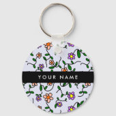 Farbenfrohe Blume, blauer Hintergrund, schwarz Schlüsselanhänger (Vorderseite)