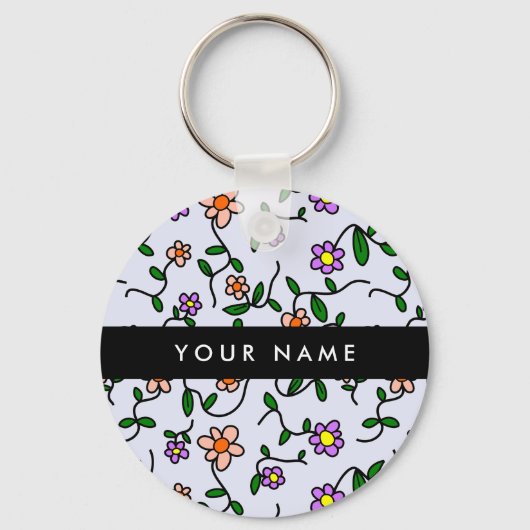 Farbenfrohe Blume, blauer Hintergrund, schwarz Schlüsselanhänger (Vorderseite)