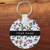 Farbenfrohe Blume, blauer Hintergrund, schwarz Schlüsselanhänger (Rückseite)