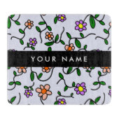 Farbenfrohe Blume, blauer Hintergrund, schwarz Schneidebrett (Vorderseite)