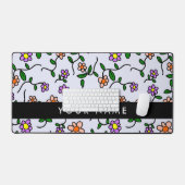 Farbenfrohe Blume, blauer Hintergrund, schwarz Schreibtischunterlage (Tastatur & Maus)