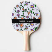 Farbenfrohe Blume, blauer Hintergrund, schwarz Tischtennis Schläger (Vorderseite)