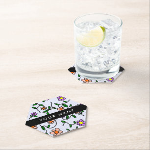 Farbenfrohe Blume, blauer Hintergrund, schwarz Untersetzer