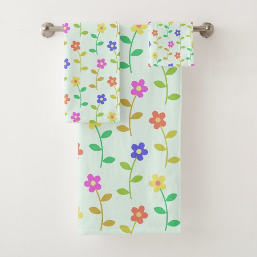 Farbenfrohe Blume, Blumenmuster, Grüne, Boho Badhandtuch Set (Insitu)