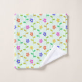 Farbenfrohe Blume, Blumenmuster, Grüne, Boho Badhandtuch Set (Waschlappen)
