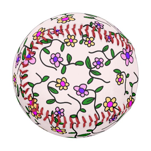 Farbenfrohe Blume, Blumenmuster, Grüne, Boho Baseball (Vorderseite Links)