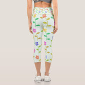 Farbenfrohe Blume, Blumenmuster, Grüne, Boho Capri Leggings (Rückseite)