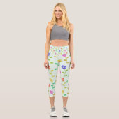 Farbenfrohe Blume, Blumenmuster, Grüne, Boho Capri Leggings (Vorderseite)