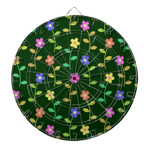 Farbenfrohe Blume, Blumenmuster, Grüne, Boho Dartscheibe (vorne)