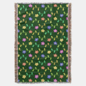 Farbenfrohe Blume, Blumenmuster, Grüne, Boho Decke (Vorderseite Vertikal)