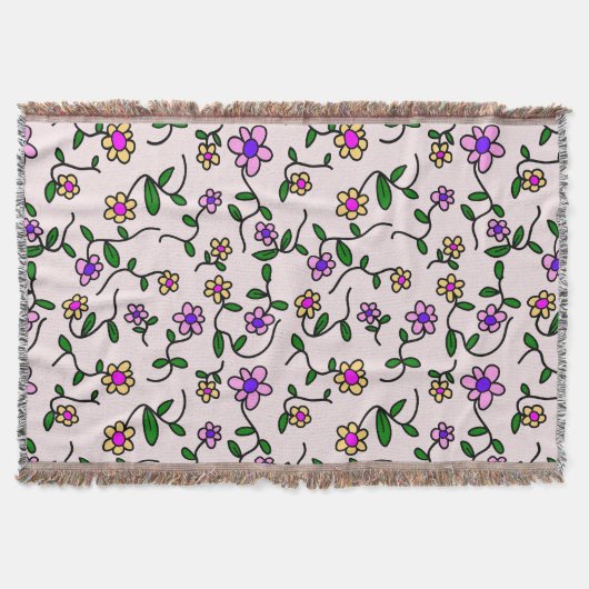 Farbenfrohe Blume, Blumenmuster, Grüne, Boho Decke (Vorderseite)