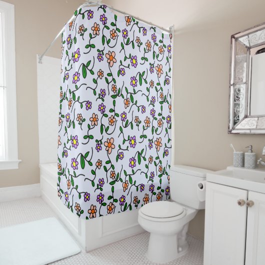 Farbenfrohe Blume, Blumenmuster, Grüne, Boho Duschvorhang (Beispiel)