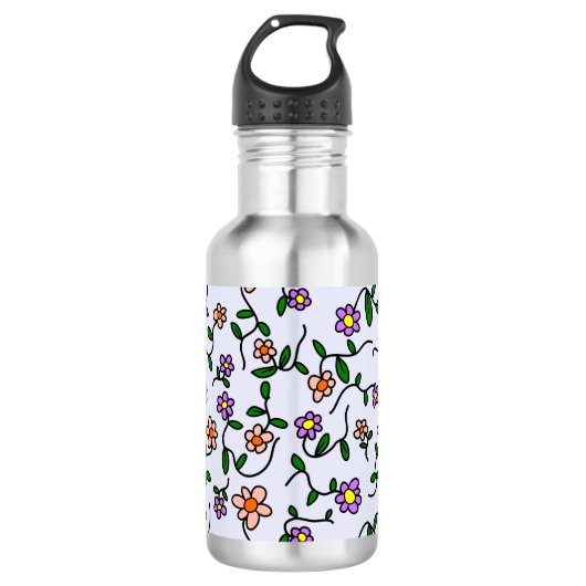 Farbenfrohe Blume, Blumenmuster, Grüne, Boho Edelstahlflasche (Vorderseite)