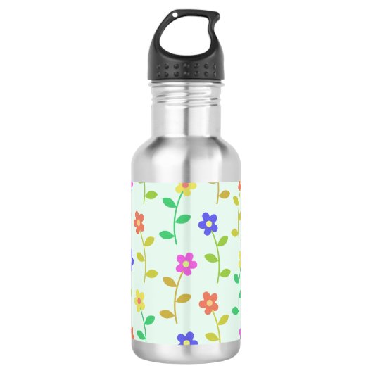 Farbenfrohe Blume, Blumenmuster, Grüne, Boho Edelstahlflasche (Vorderseite)