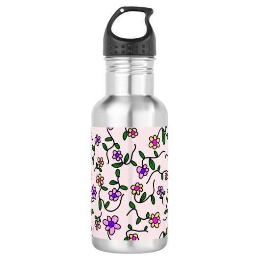 Farbenfrohe Blume, Blumenmuster, Grüne, Boho Edelstahlflasche (Vorderseite)
